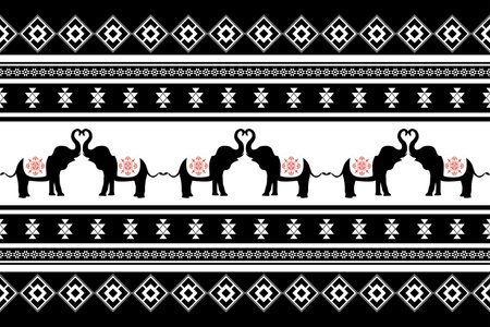 Elephant Thai style seamless pattern. Can be used in fabric design for clothing, textile, wrapping, background, wallpaper, carpetのイラスト素材