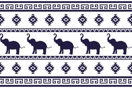 Elephant Thai style seamless pattern. Can be used in fabric design for clothing, textile, wrapping, background, wallpaper, carpet, embroideryのイラスト素材