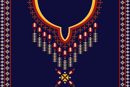 neckline embroidery. neckline embroidery ethnic collar lace oriental pattern. neckline embroidery designs for textile, fabric, cloth, fashion women, fashion men, printのイラスト素材