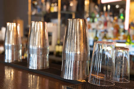 Bar accessories for making cocktails, located on the bar counter. High quality photoの写真素材
