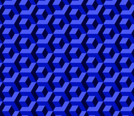 Abstract cube pattern, fully seamless. 3d dark blue vector geometric wallpaper, cube pattern background. Optical illusionのイラスト素材