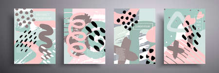 Set of abstract colorful collage backgrounds. Vector illustration. Trendy natural and pastel colors....