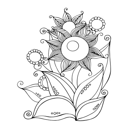 Hand Drawn Ornament with Flowers in doodle style. Floral background. Greeting card, invitation, banner. Vector illustration.のイラスト素材