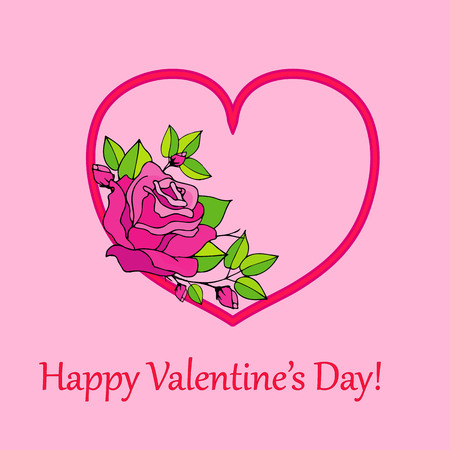 Valentines Day Party greeting card or Flyer template. Love invitation design. Beautiful luxury holiday background with heart and realistic gentle rose. Vector Illustration.のイラスト素材