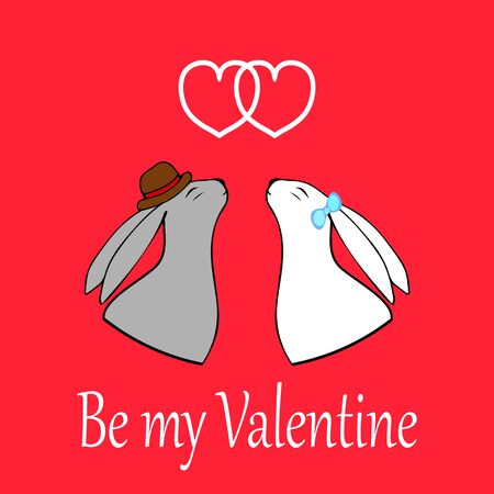 Vector hearts. Love-Happy Valentines day card with cute rabbit-stock vector.のイラスト素材