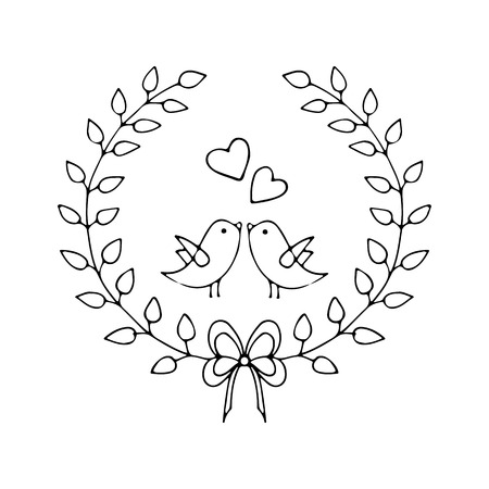 Vector illustration of Happy Valentine's Day card. Hand drawn with Love birds. Love concept. Design element for wedding or Valentines day.のイラスト素材