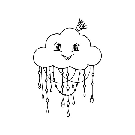 Doodle Hand Drawn Vector of Mrs. Cloud. Abstract Cloud Background.のイラスト素材