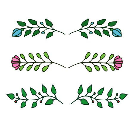 Hand Drawn floral elements. Set of flowers, icons and decorative elements.のイラスト素材