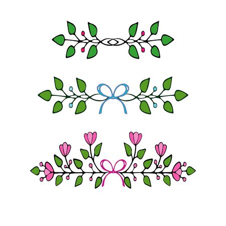 Hand Drawn floral elements. Set of flowers, icons and decorative elements.のイラスト素材