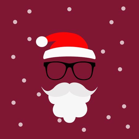 Merry Christmas greeting card with Santa Claus. Hipster style.Santas mustache and glasses. Santa Claus beard.の写真素材