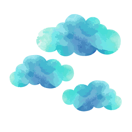 Watercolor blue clouds set isolated on white background. Hand painting on paperのイラスト素材