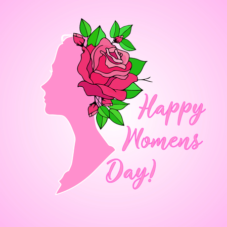 Elegant greeting card design with illustration of young girl for Happy Womens Day celebration.のイラスト素材