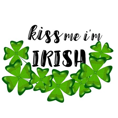 Kiss me I'm Irish text with hand drawn watercolor shamrock design.のイラスト素材