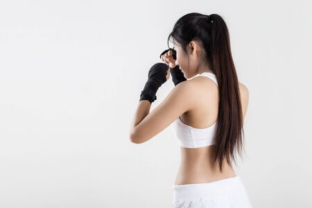 Boxing Woman - on white backgroundの写真素材
