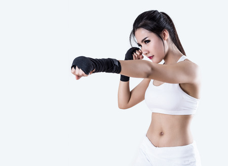 Boxing Woman - on white backgroundの写真素材