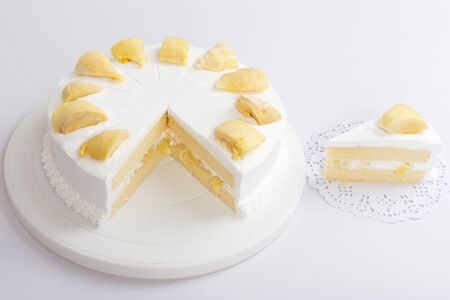 Durian Cake  on white backgroundの写真素材