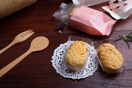 Pineapple Cookies on wooden table. Homemade Bakery concept.