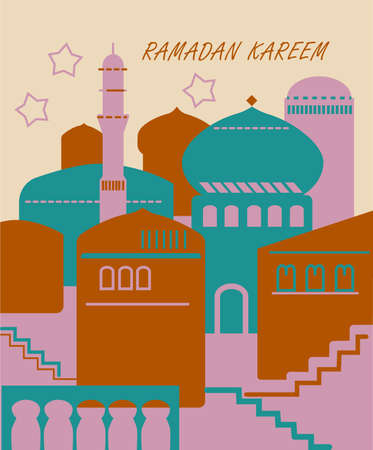 ramadan kareem horizontal banner vector illustration flat designのイラスト素材