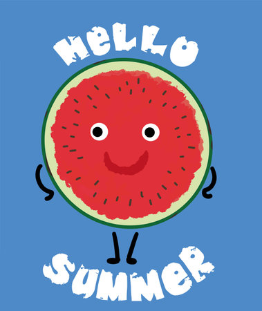Quotes on a summer background of watermelon. Hello summer lettering and watermelon. vector illustration.のイラスト素材