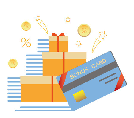 Bonus cashback income loyalty program sign concept. Credit or debit plastic card with coins returned to bank account. Refund money service design. Points cash back symbol vector isolated illustrationのイラスト素材