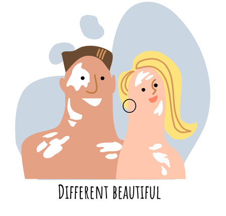 woman and man with vitiligo. Continuous Line Drawing Face. Concept to support people living with vitiligo, body positive. World vitiligo day. Printing of postcards, posters etc.のイラスト素材