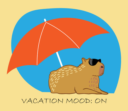 Cute capybara resting on the beach under an umbrellaのイラスト素材