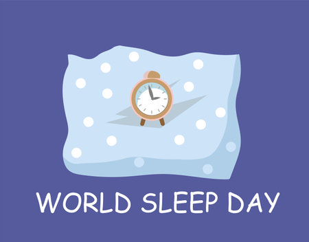 World Sleep Day Vector Design Illustration with pillow and alarm clock.のイラスト素材