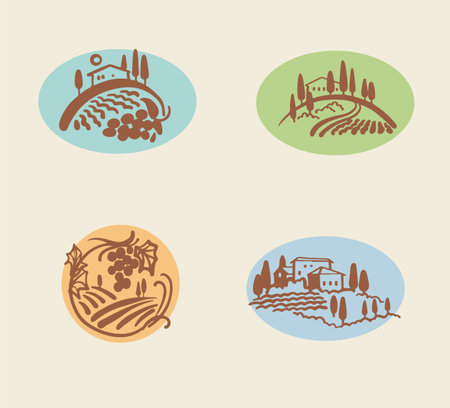 Farm set of icon in vector. Vineyard vector logo designのイラスト素材