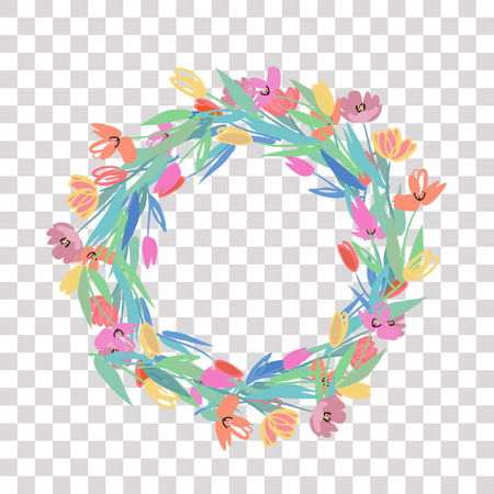 wreath of tulip flowers on a transparent backgroundのイラスト素材