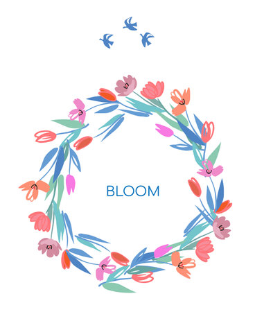tulip wreath of flowers card design with textのイラスト素材