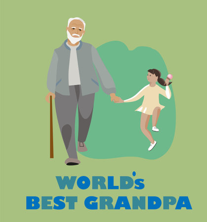 Grandfather with granddaughter, World best crandpa designのイラスト素材