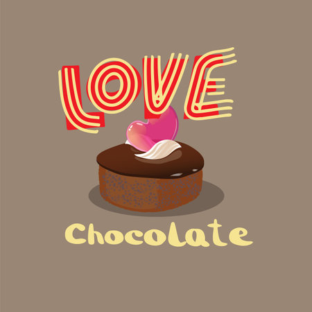 Love chocolate lettering with chocolate cake on brown backgroundのイラスト素材