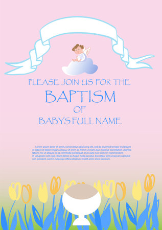 baptism invitation template Design with Cross and flowers in Vectorのイラスト素材