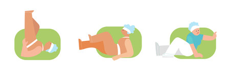 Set of senior people doing sports physical exercise. Healthy and active lifestyle for old people. Time for fitness.のイラスト素材