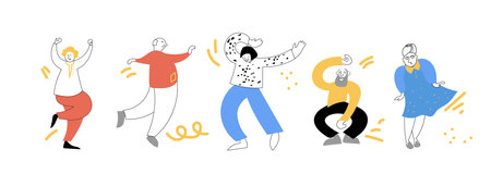 Seniors dance flat vector illustration. Elderly men and women actively spend time.のイラスト素材