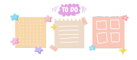 Cute kawaii notes. To do list. Beautiful planner for school. Flat vector set.のイラスト素材
