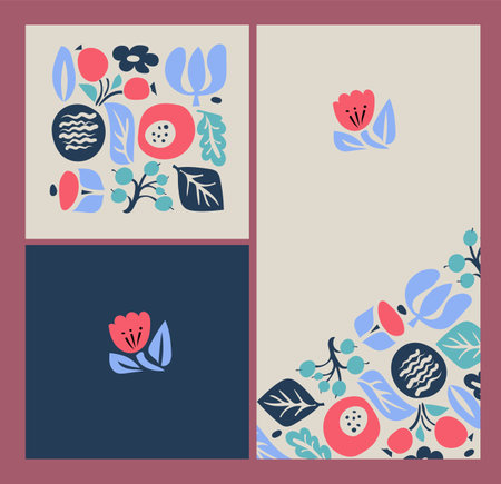 Floral folk design. Design element for summer wedding, spring congratulation card.Perfect floral elements for save the date card. Unique artwork for your design.のイラスト素材