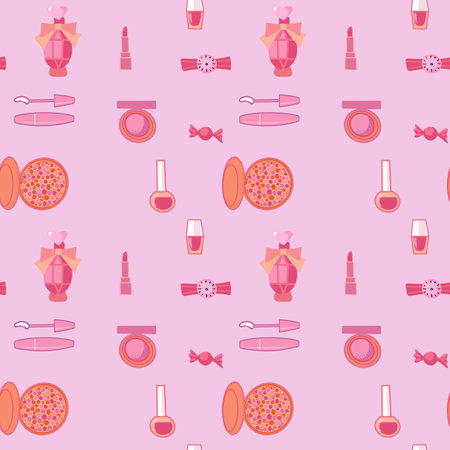 Barbiecore parfume cosmetics seamless fashion vector pattern. Concept for fabric , print, web design, packing designのイラスト素材
