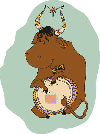 Greeting card for the new year with the image of the bull, the symbol of the year 2021.のイラスト素材