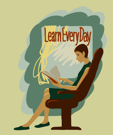 Learn every day. The girl reads a book in public transport. flat picture.のイラスト素材