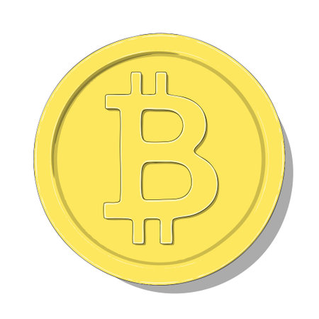 Stylized depiction of a Bitcoin highlighting its presence in digital currency.のイラスト素材