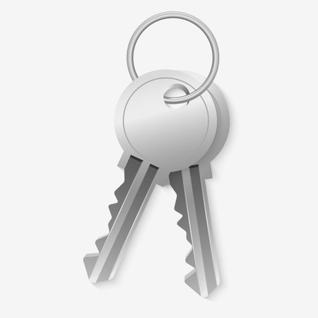 Realistic silver key with ring isolated on white background. Vector illustration.のイラスト素材