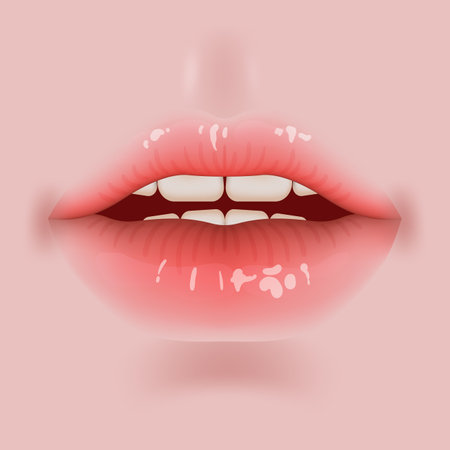 Lips with red lipstick. Vector illustration of female lips with lipstick.のイラスト素材