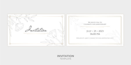 Elegant gold wedding invitation design with vintage floral pattern. Luxury vector illustration for cards, banners, and moreのイラスト素材