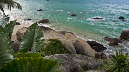 Picturesque beach in the bay of Koh Samuiの写真素材