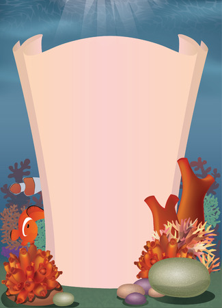 image with the intended location for the text: parchment, framed by colorful seascapeのイラスト素材