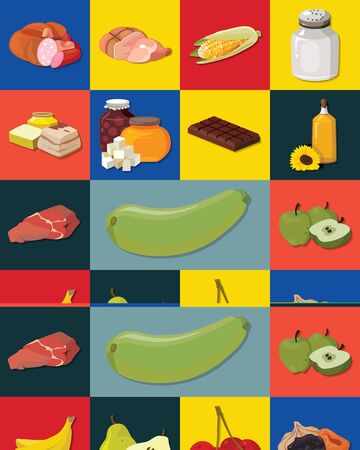 Food. Fruits, vegetables, fats, meat, cereals, dairy products. For your convenience, each significant element is in a separate layer. Eps 10のイラスト素材
