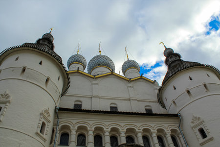 Famous bell tower and main cathedral in ancient Russian town Rostov the Great