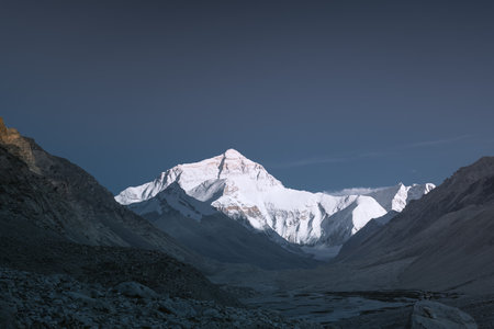 The north face of Mount Everest seen from Rongbuk monasteryの写真素材
