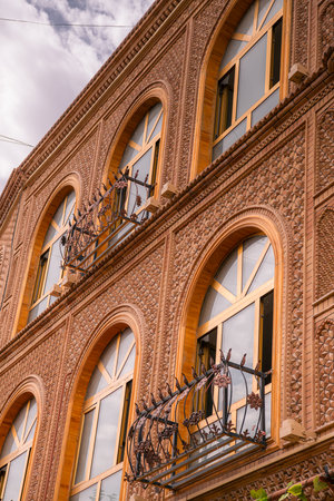 The small balconies and carved walls of the old house in Kashgar Old Town, Xinjing, China